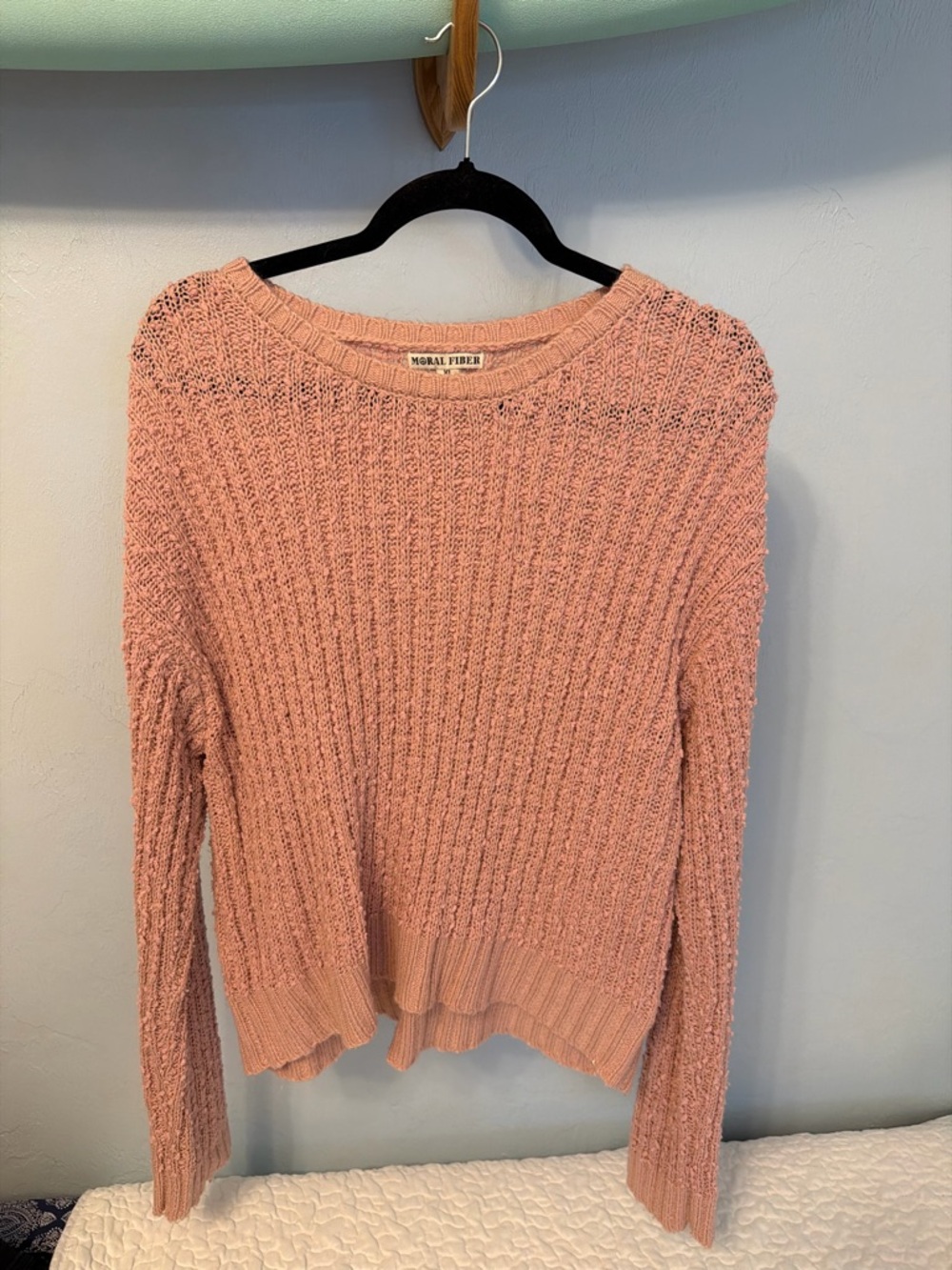vintage Moral Fiber Blush Pink Ribbed Crewneck Sweater